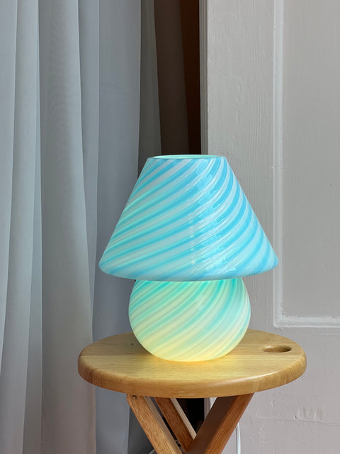 Mushroom table lamp - Light pastel blue/white swirl