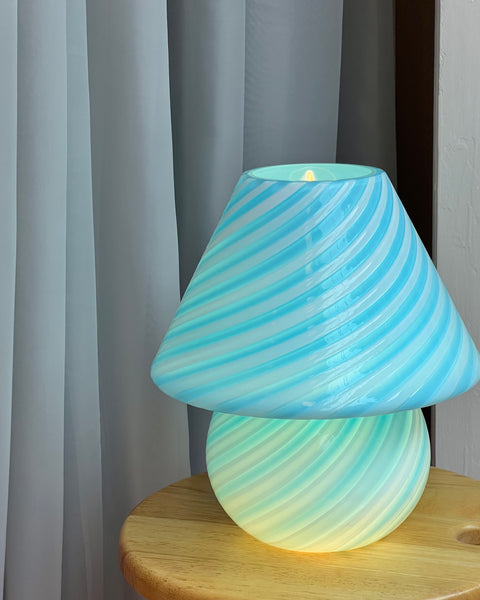 Mushroom table lamp - Light pastel blue/white swirl