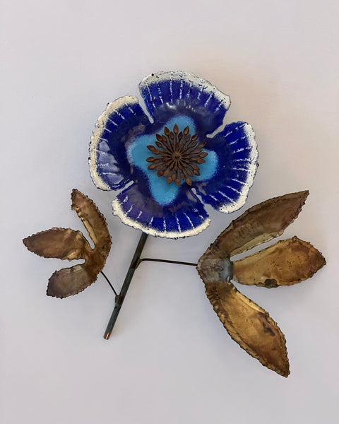 Vintage Curtis Jere blue enamel wall flower sculpture