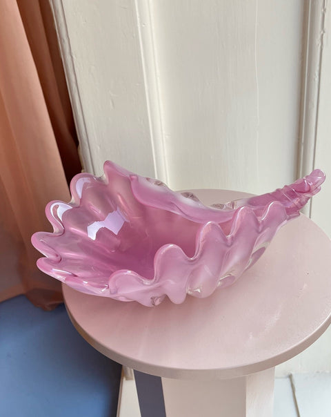 Vintage opal pink Murano shell bowl