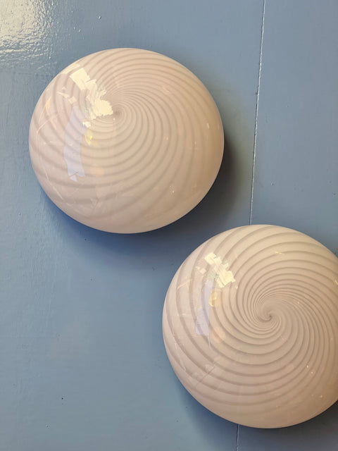 Vintage Murano light pink swirl ceiling/wall lamp (D28)