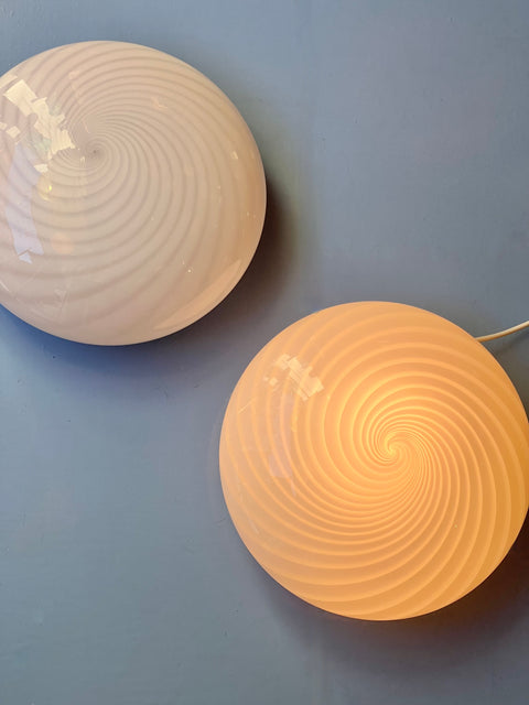 Vintage Murano light pink swirl ceiling/wall lamp (D28)