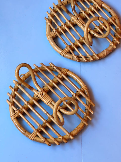Vintage rattan coat rack