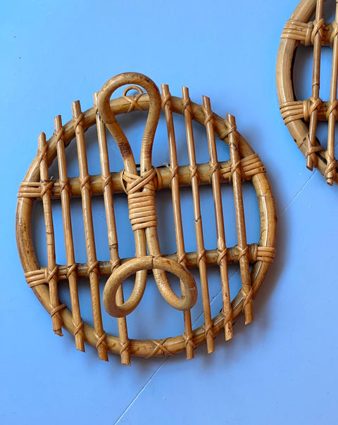 Vintage rattan coat rack