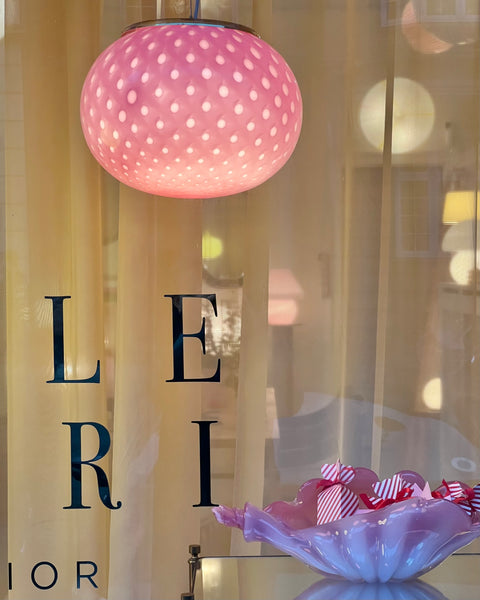 Vintage oval pink dotted Murano ceiling lamp