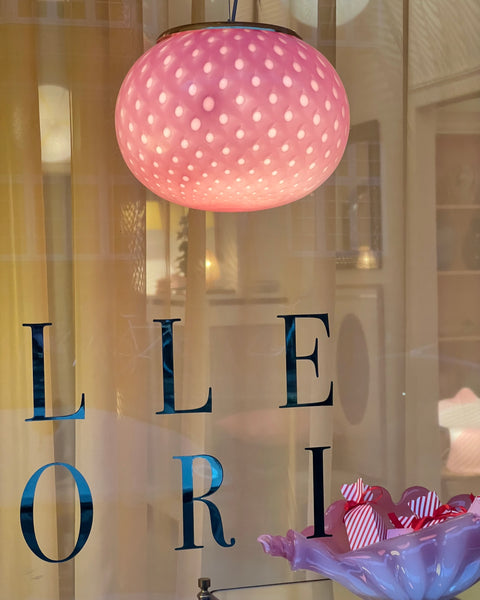 Vintage oval pink dotted Murano ceiling lamp