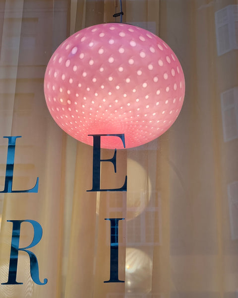 Vintage oval pink dotted Murano ceiling lamp