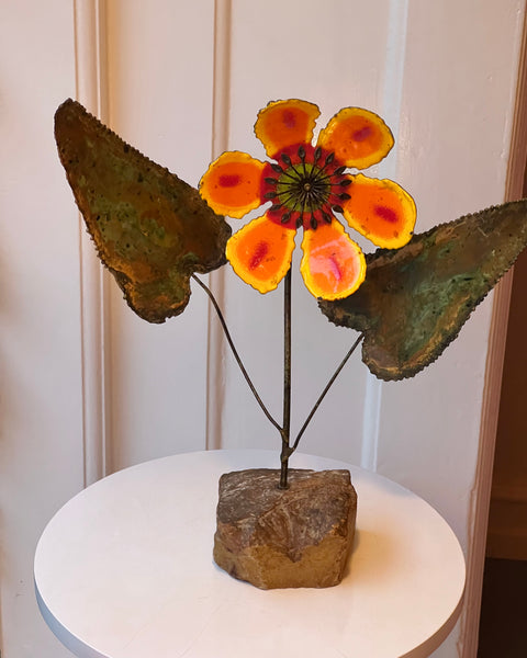 Vintage Curtis Jere orange enamel flower sculpture