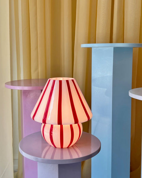 Mushroom table lamp - Red vertical stripes