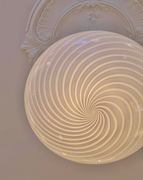 Large vintage oval light pink swirl Murano ceiling lamp (D48)