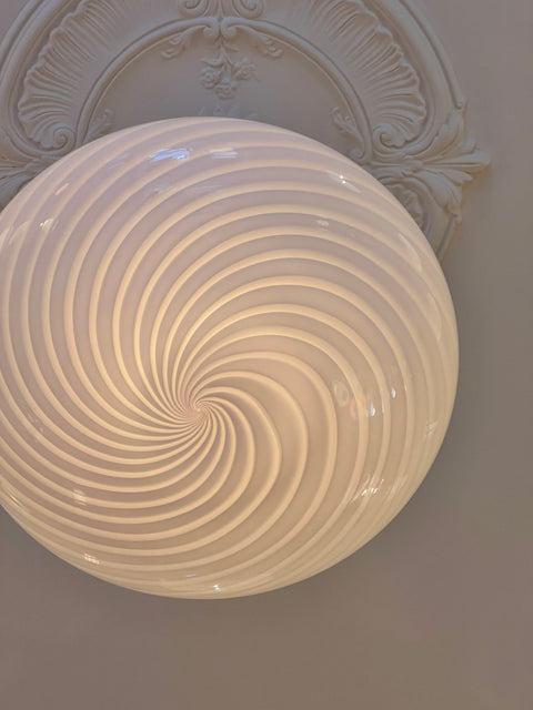 Large vintage oval light pink swirl Murano ceiling lamp (D48)