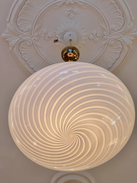 Large vintage oval light pink swirl Murano ceiling lamp (D48)