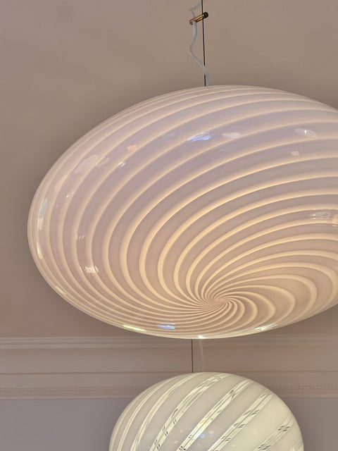 Large vintage oval light pink swirl Murano ceiling lamp (D48)