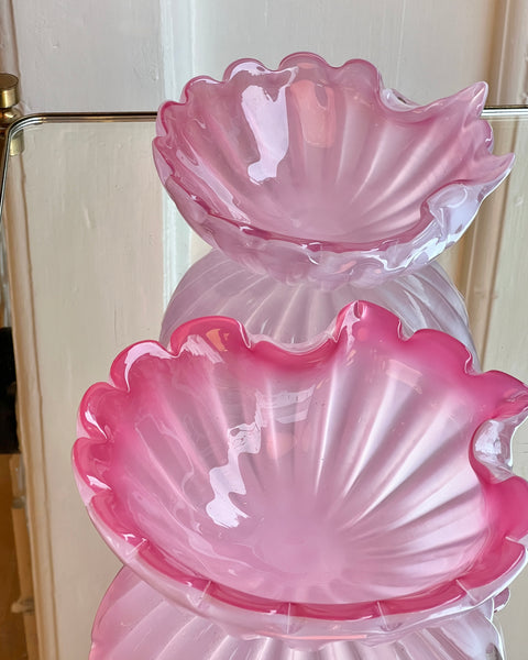Vintage opal pink Murano shell bowl