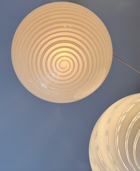 Vintage Murano oval white spiral ceiling lamp