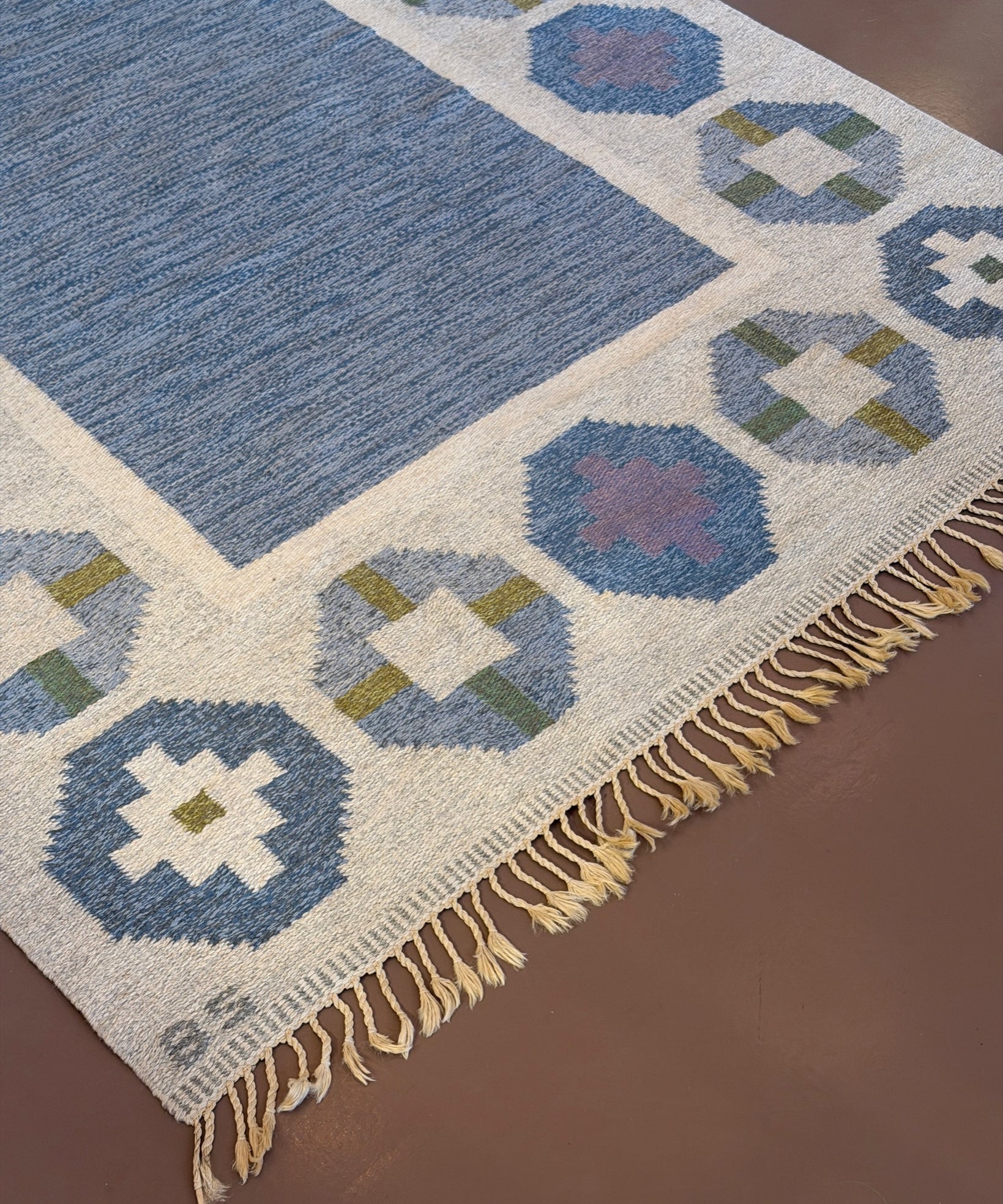 Vintage flat weave rug by Birgitta Södergren (BS)