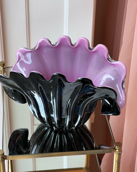 Vintage opal pink / black Murano shell bowl (Large)
