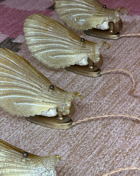 Vintage golden Murano shell wall lamps (4 available)