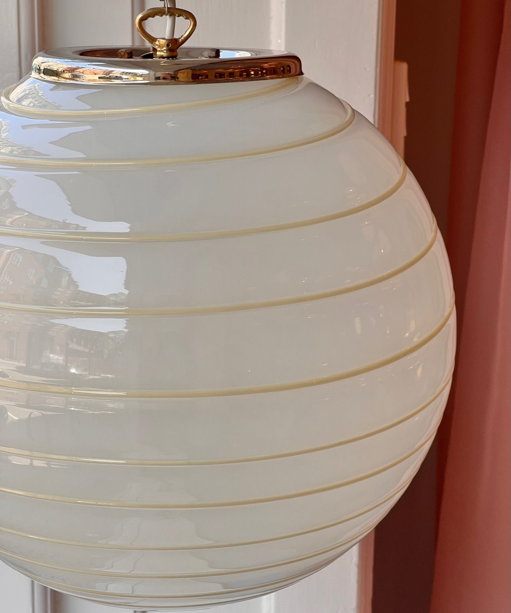 Vintage Murano round cream/white opal swirl ceiling lamp (D35)