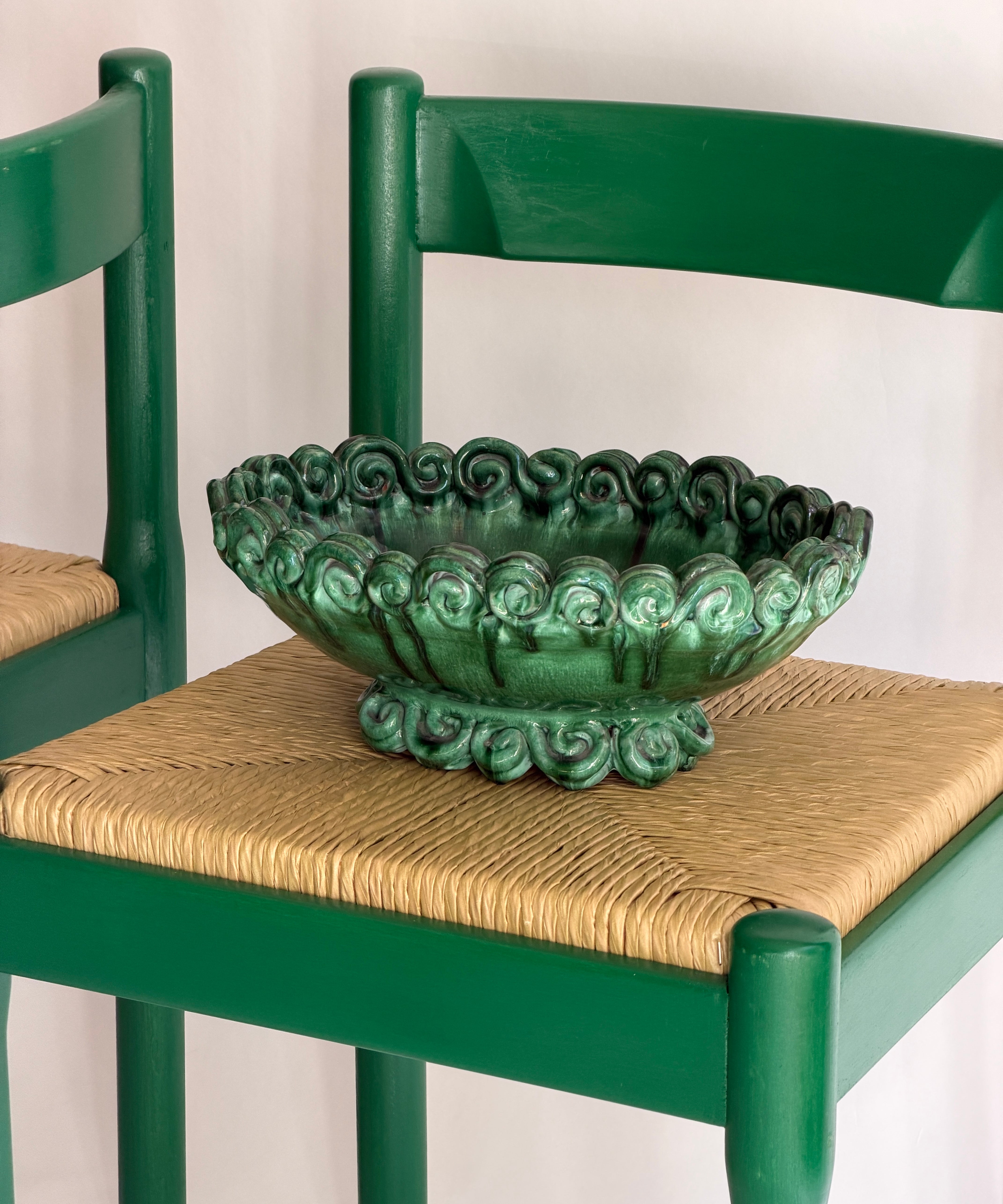 Vintage green swirl ceramic basket