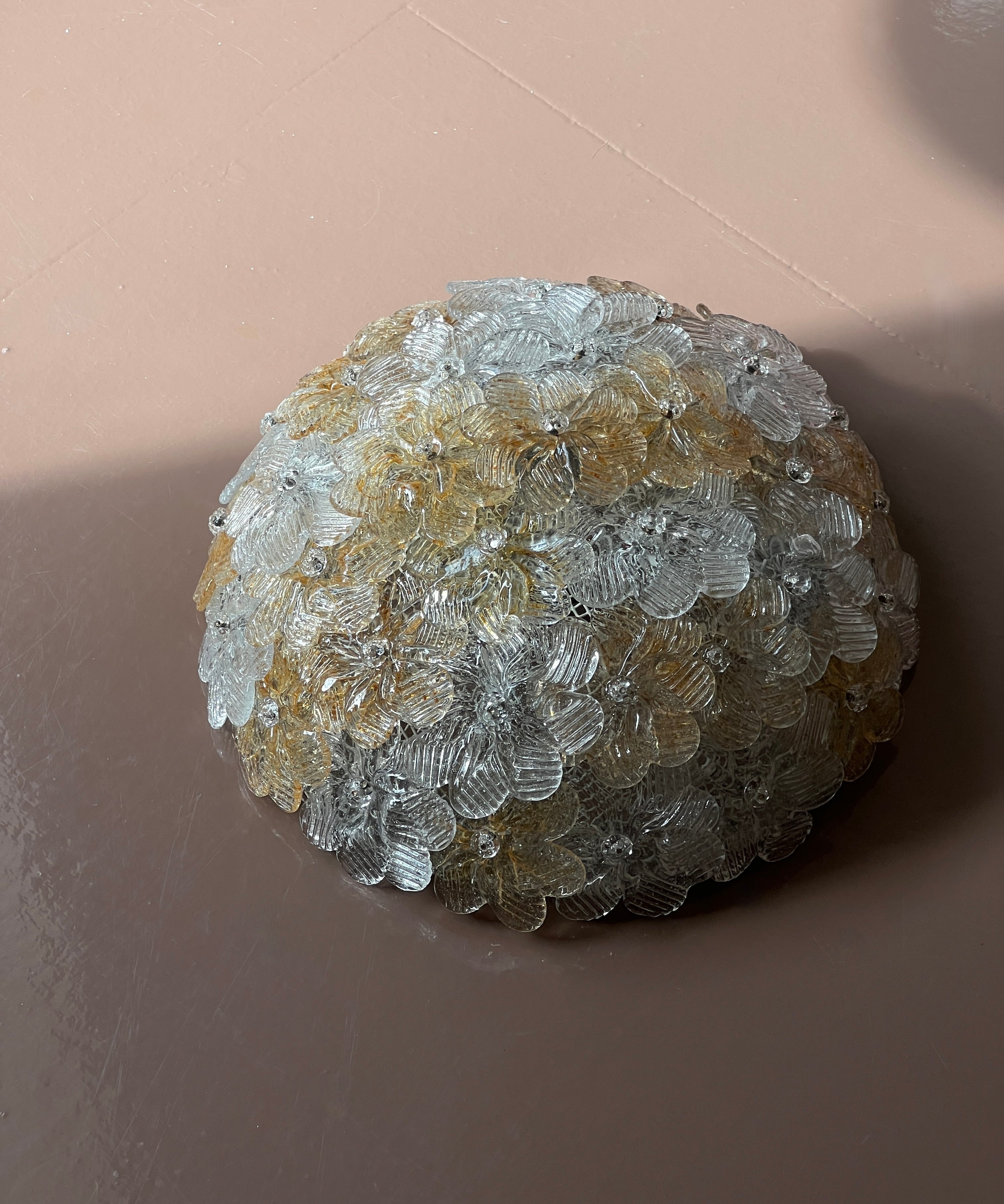 Vintage clear/golden Murano flower ceiling/wall lamp (D26)