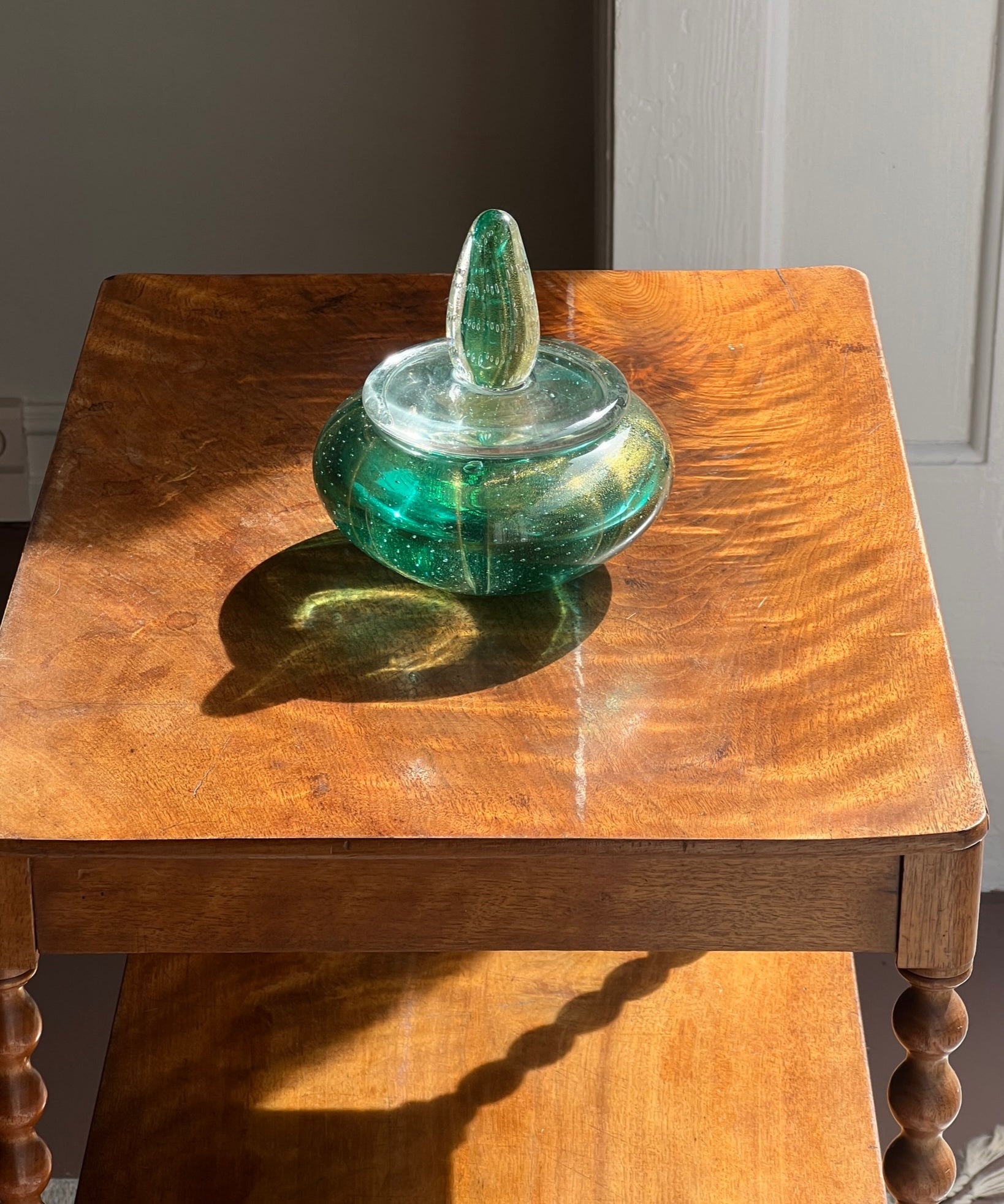 Vintage large green Murano bonbonniere
