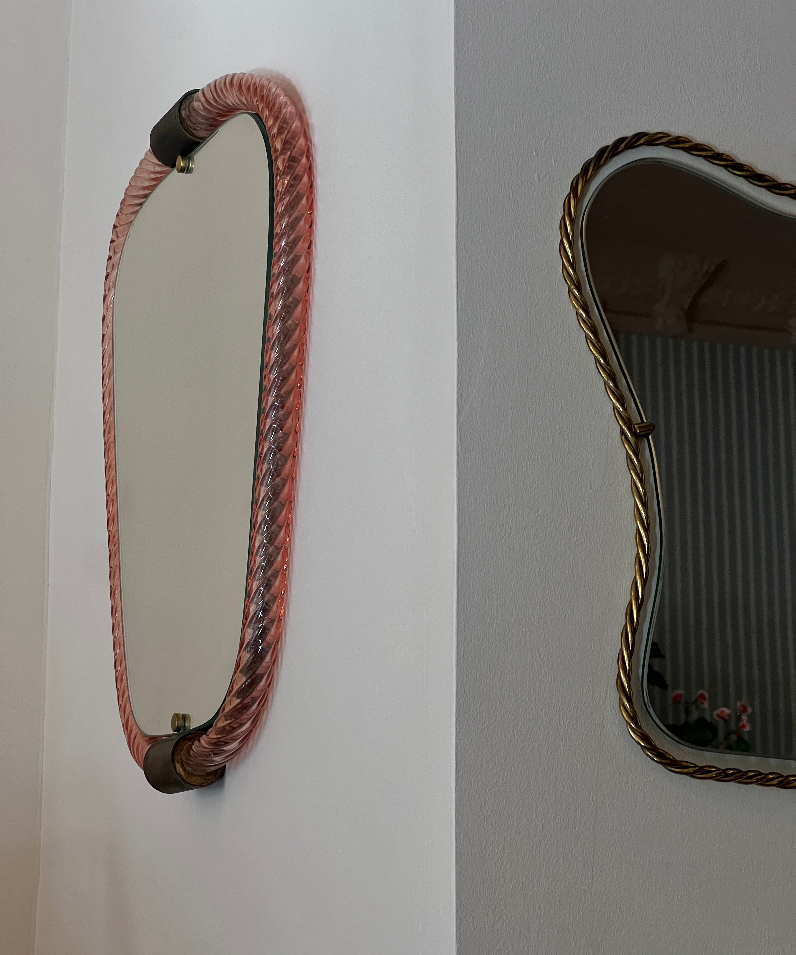 Vintage Italian mirror with pink glass frame