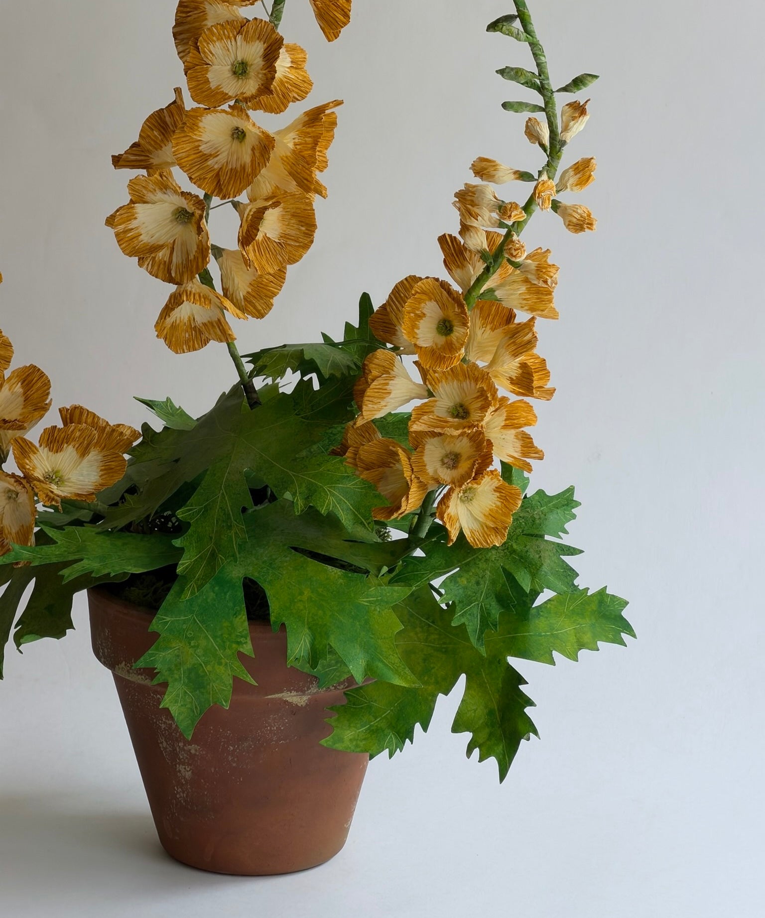 Paper flower 'Ochre Delphinium'