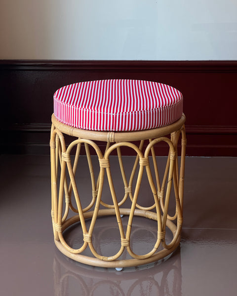 Rattan stool with striped cushion - BACK IN STOCK