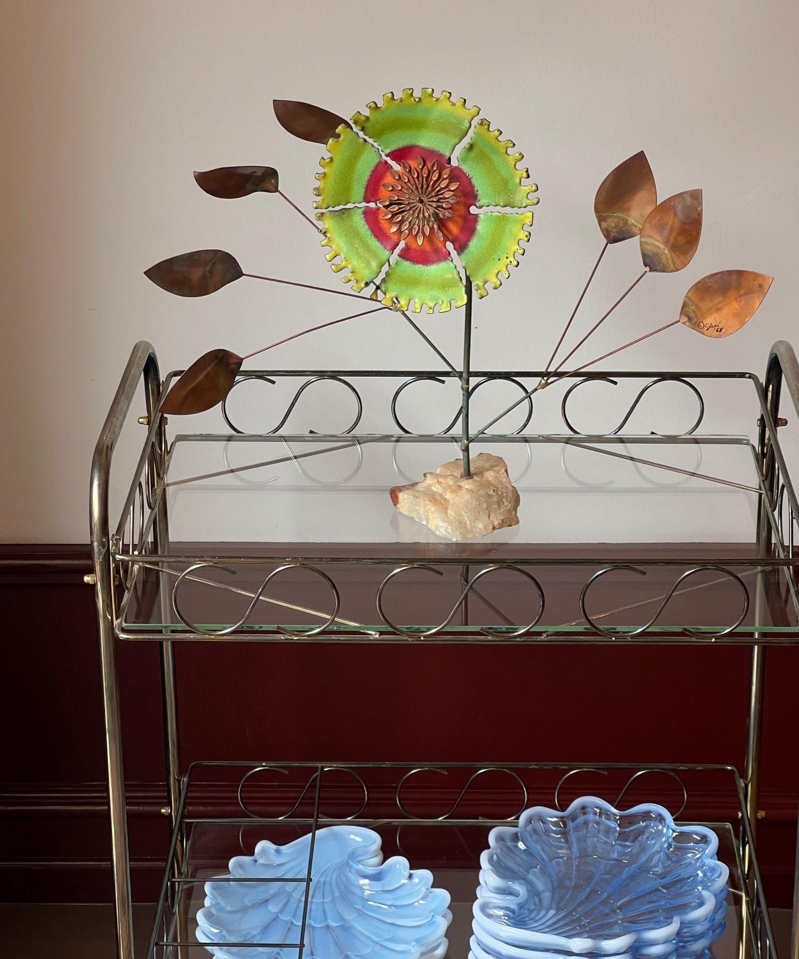 Vintage Curtis Jere green flower sculpture (stand or wall)