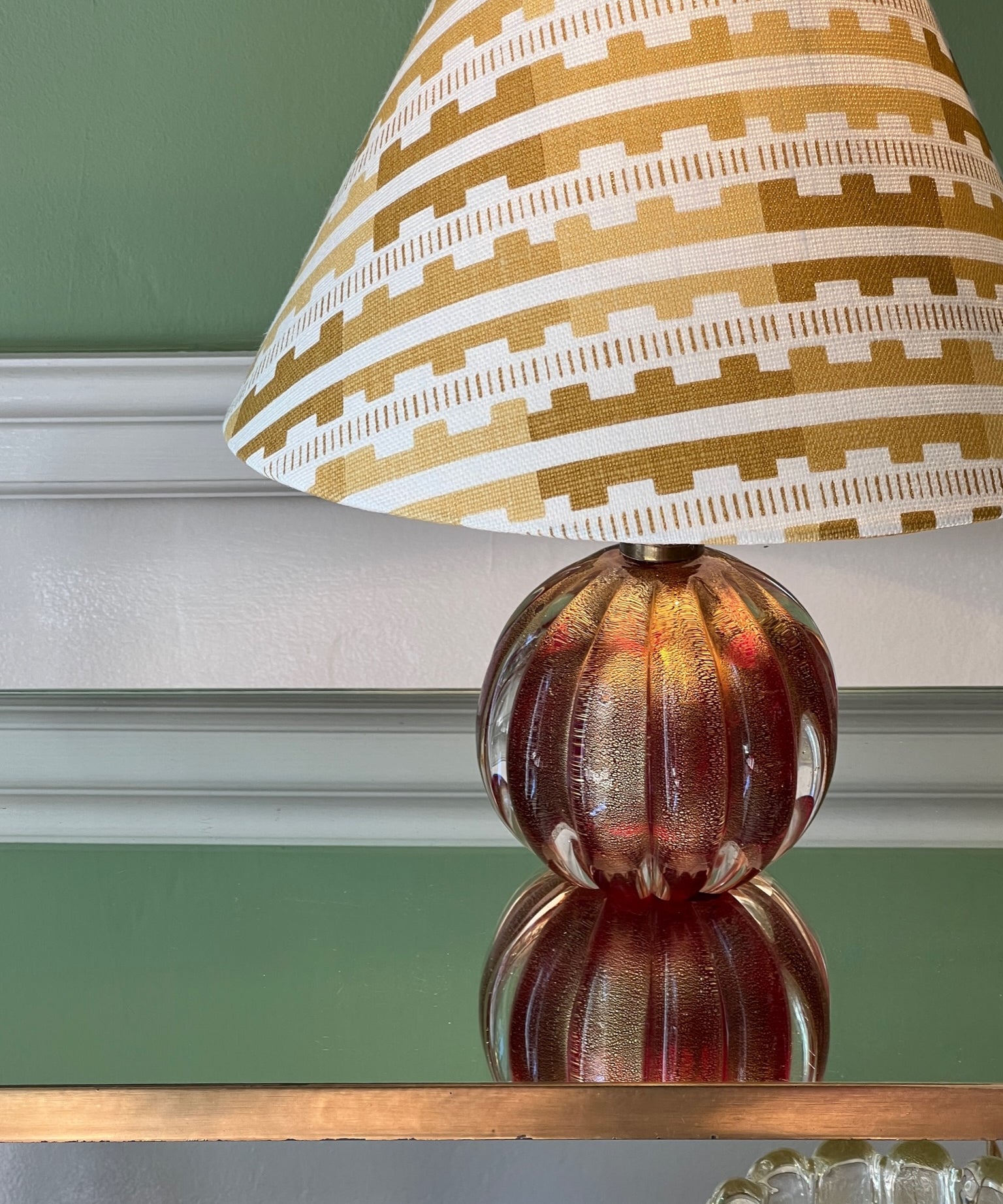 Vintage red/golden Murano table lamp (incl. lampshade)