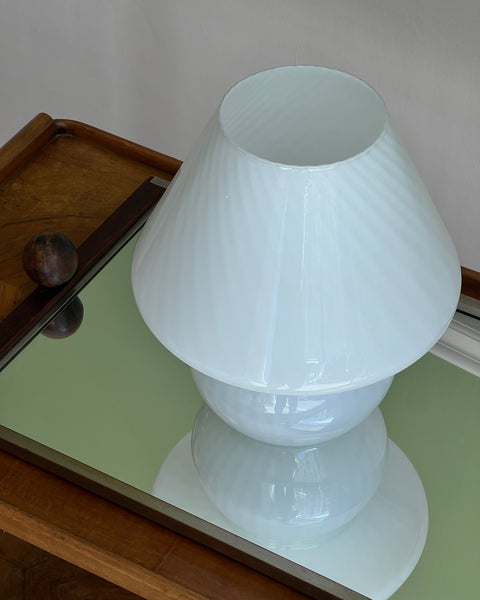 Vintage white swirl Murano mushroom table lamp