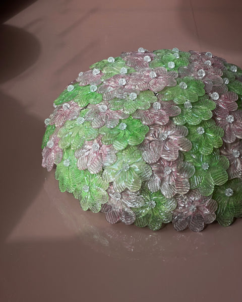 Vintage green/pink Murano flower ceiling/wall lamp (D40)