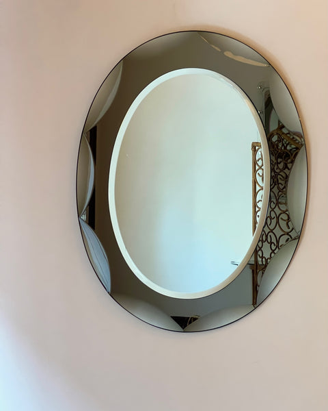Vintage Italian mirror with brown faceted mirror frame