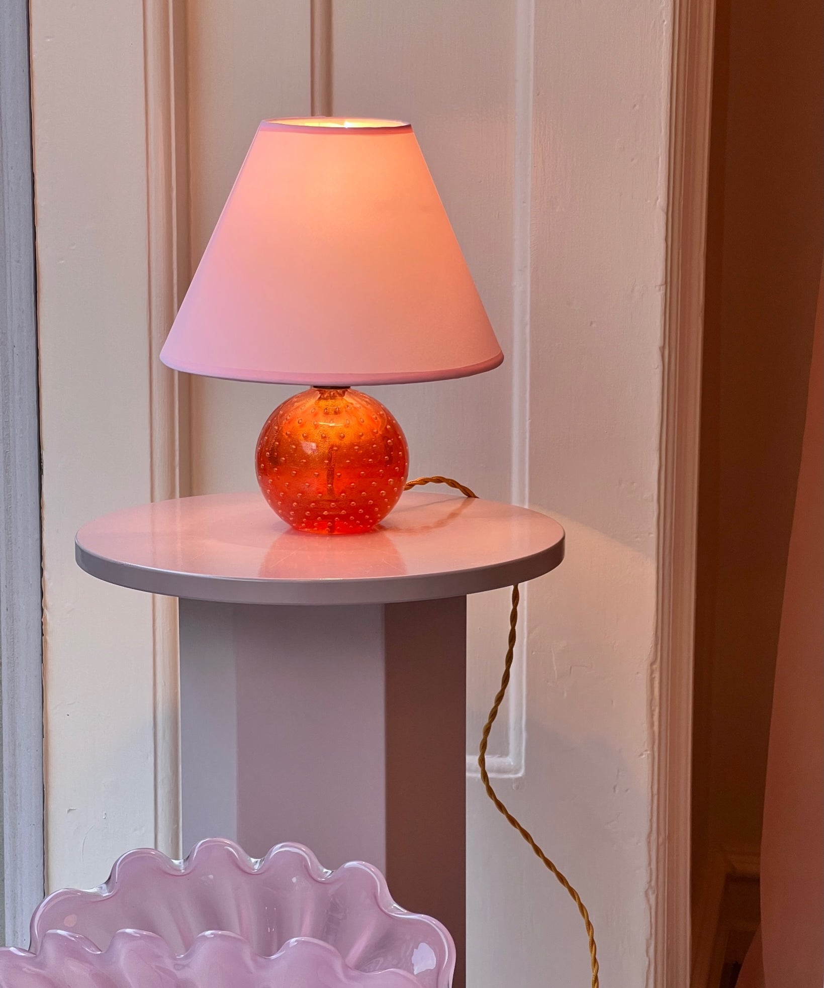 Vintage orange bubble Murano table lamp (with shade)