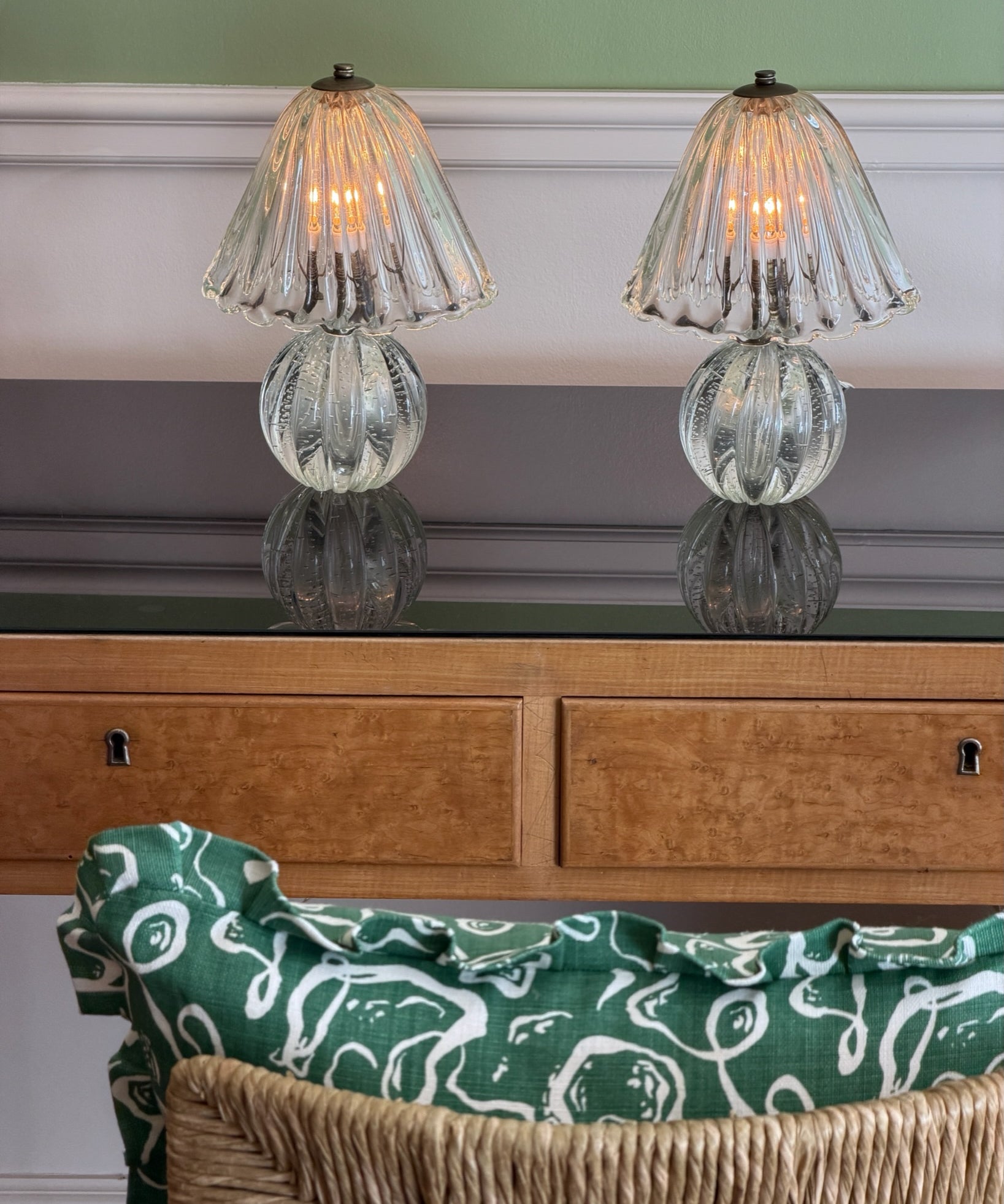 Vintage clear Murano table lamps (A pair available)