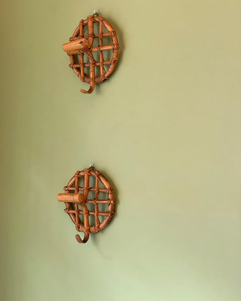 Set of vintage rattan coat hooks