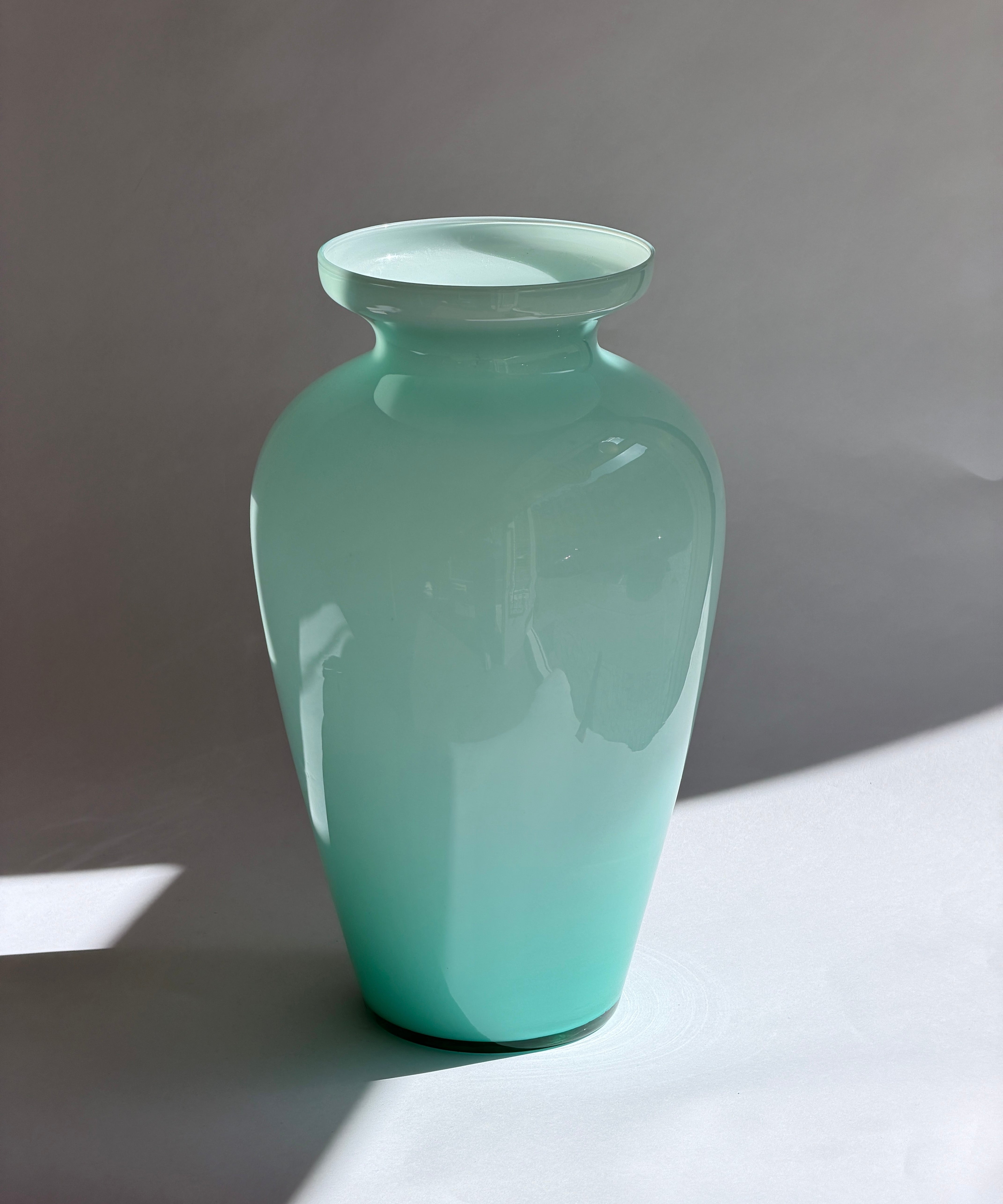 Vintage large opal turquoise Murano vase