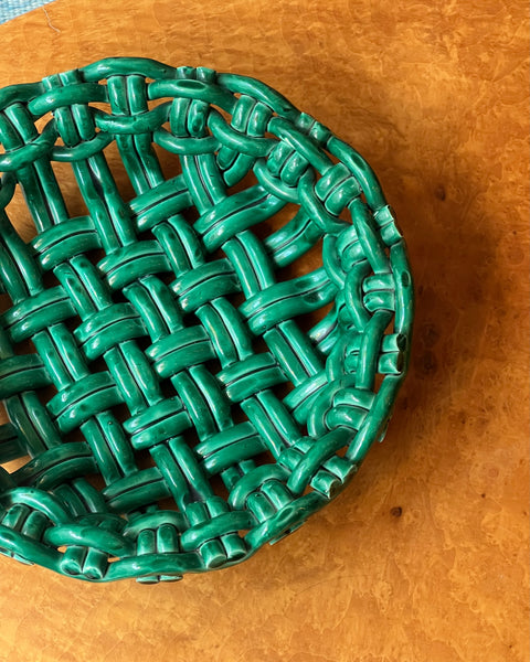Vintage green ceramic basket