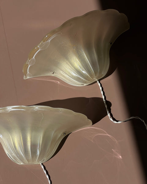 Vintage golden Murano shell wall lamps (2 available)
