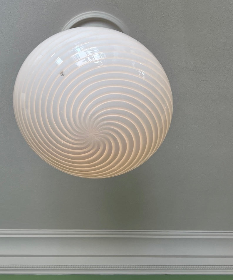 Vintage Murano oval white swirl ceiling lamp (D45)