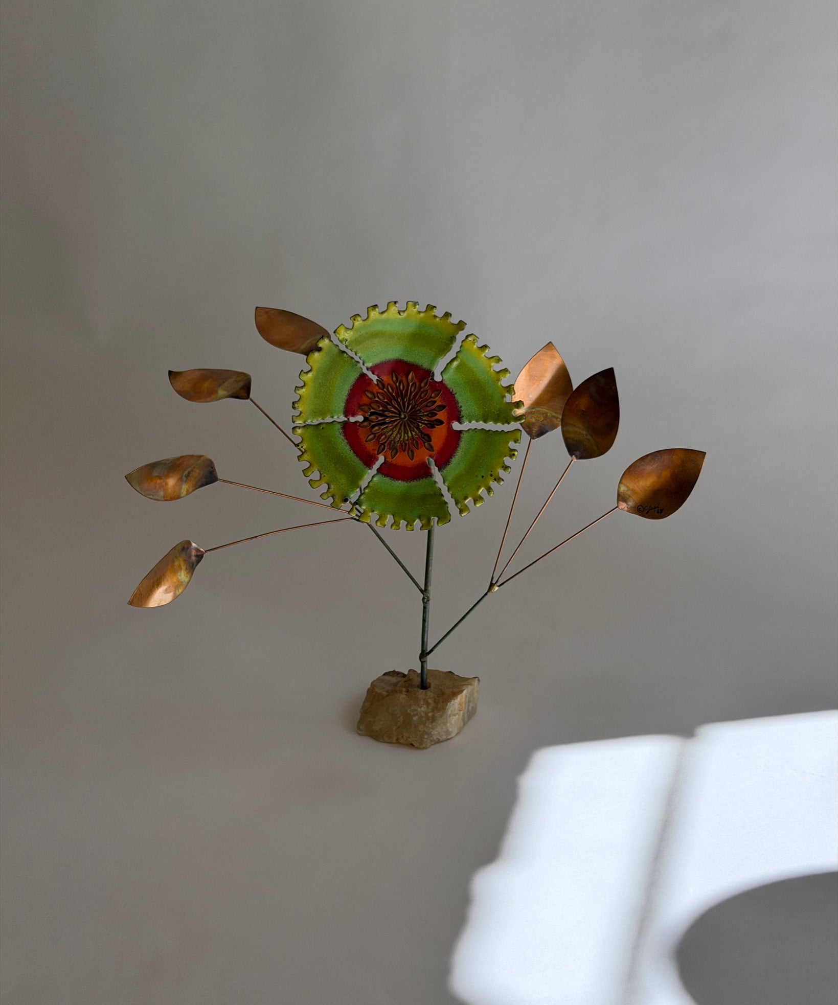 Vintage Curtis Jere green flower sculpture (stand or wall)