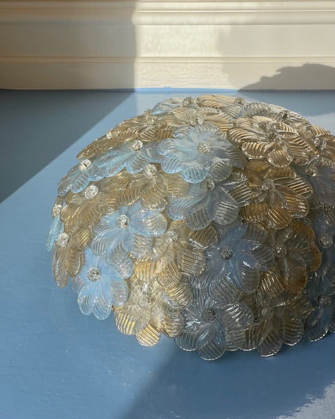 Vintage clear/golden/opal blue Murano flower ceiling/wall lamp (D35)