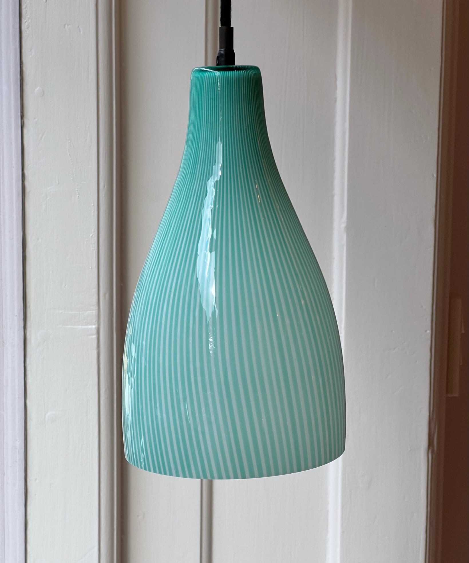 Vintage Massimo Vignelli green vertical stripes Venini Murano ceiling lamp