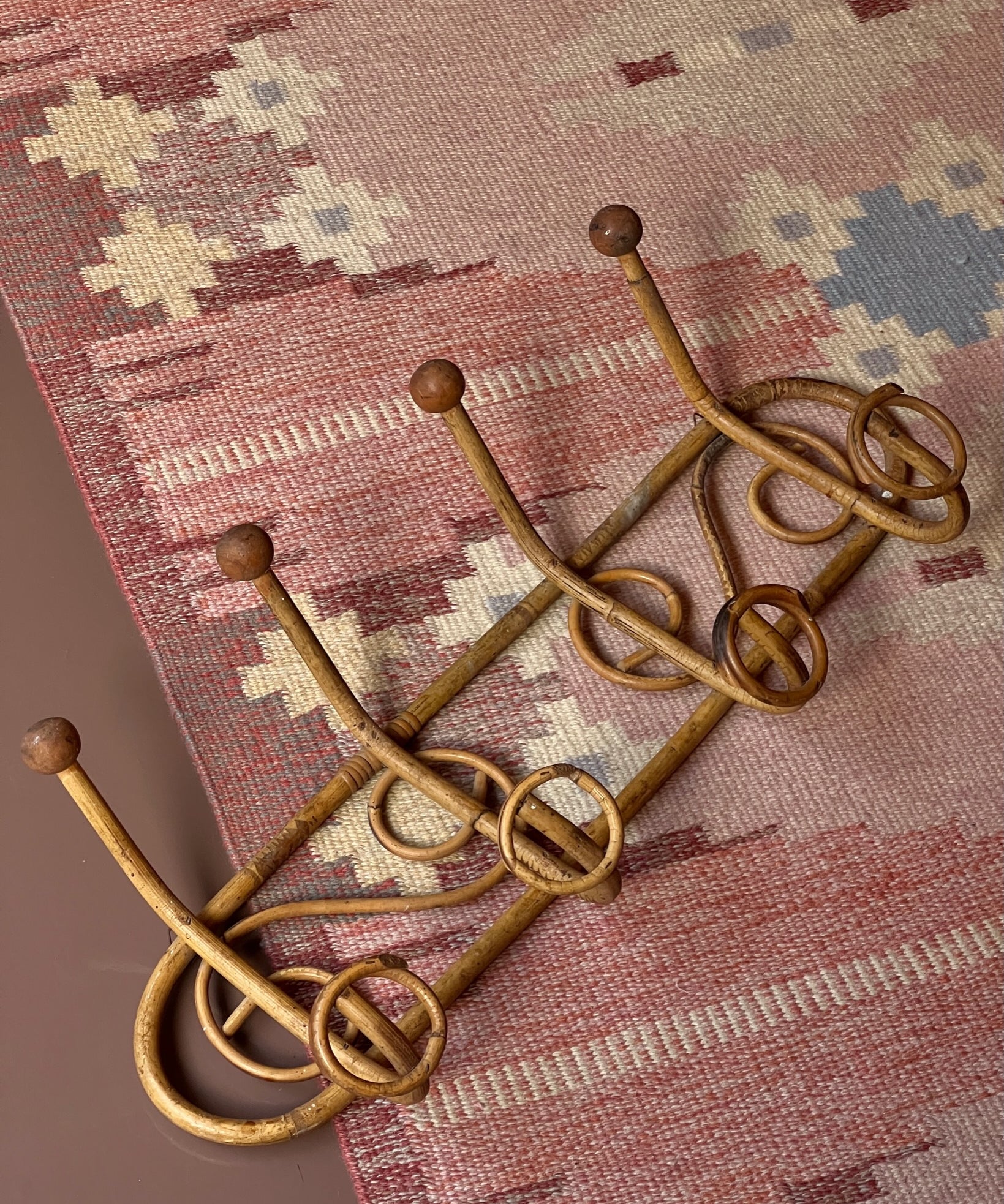 Vintage rattan coat rack