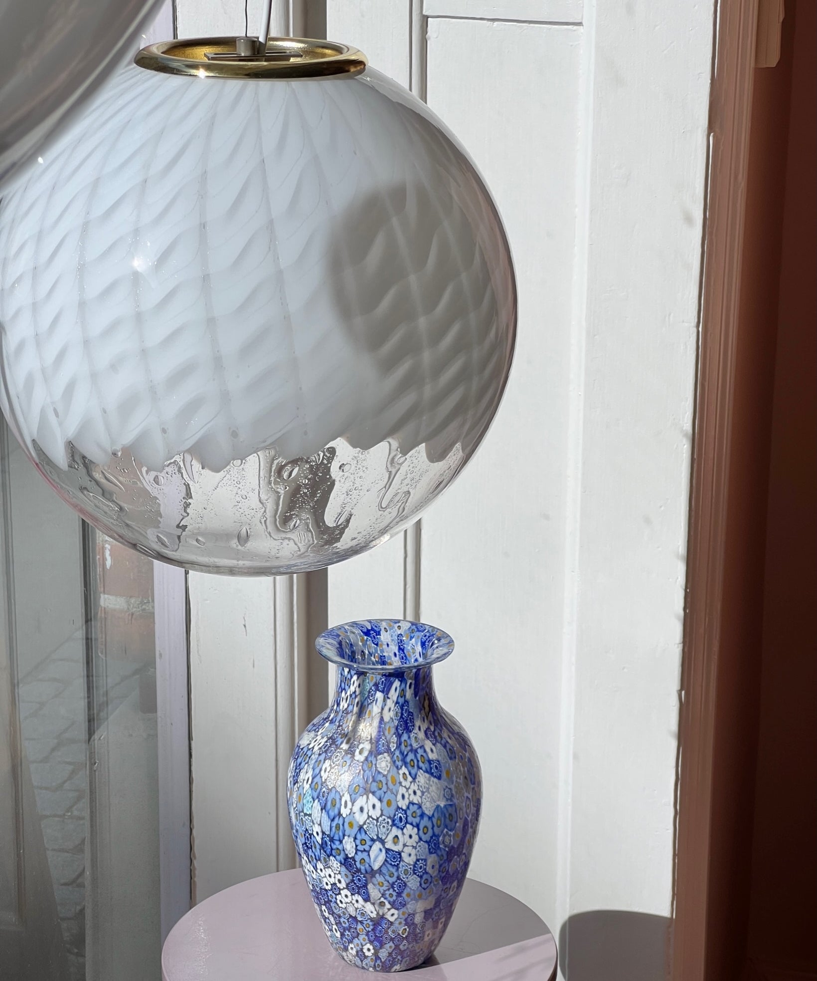 Vintage white clear Anemone Murano ceiling lamp (D35)