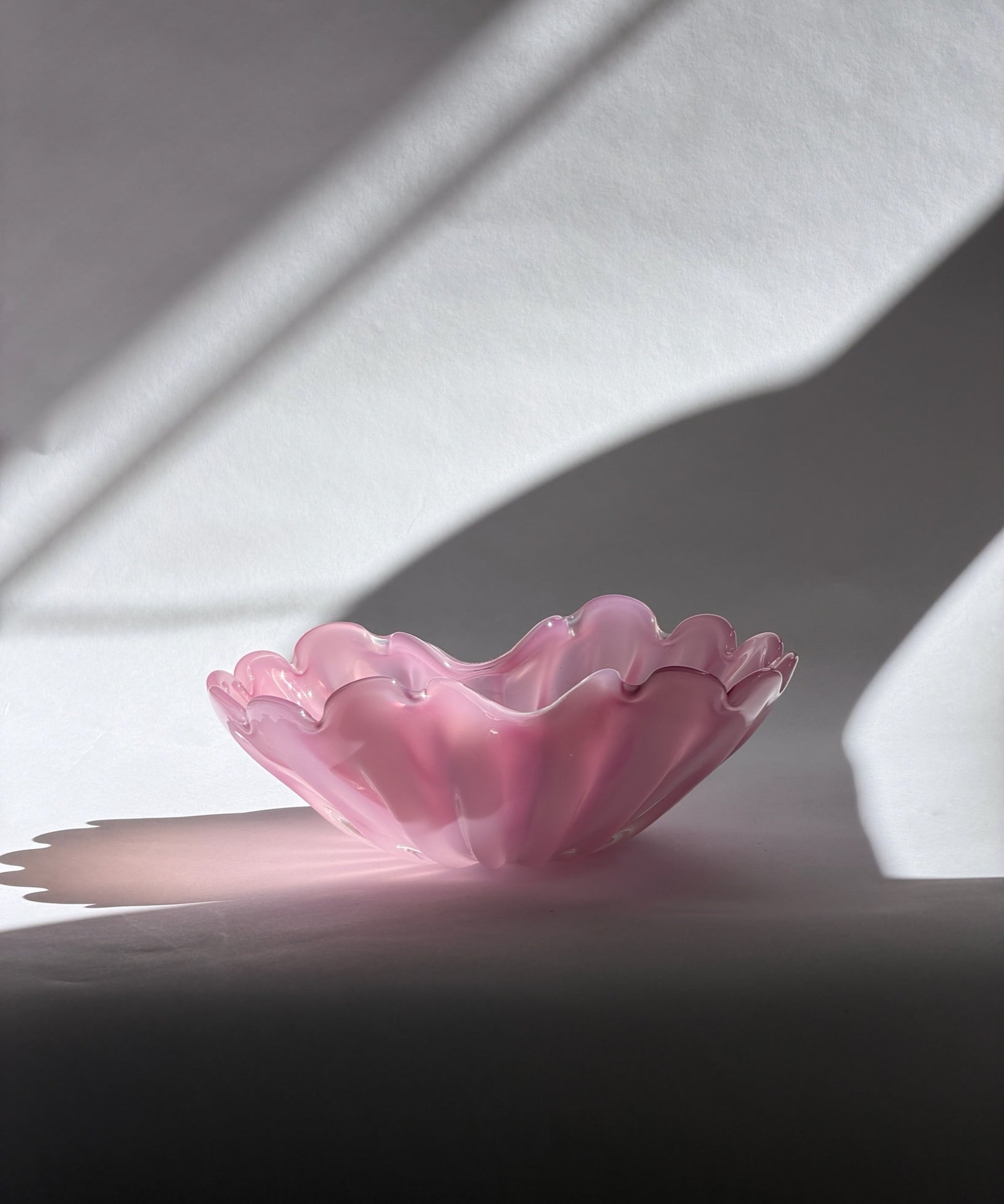 Vintage opal pink Murano shell bowl