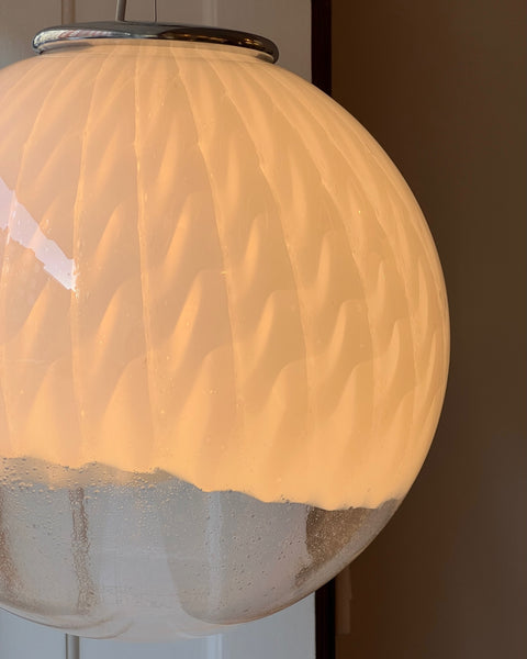 Large vintage white clear Murano ceiling lamp (D50)