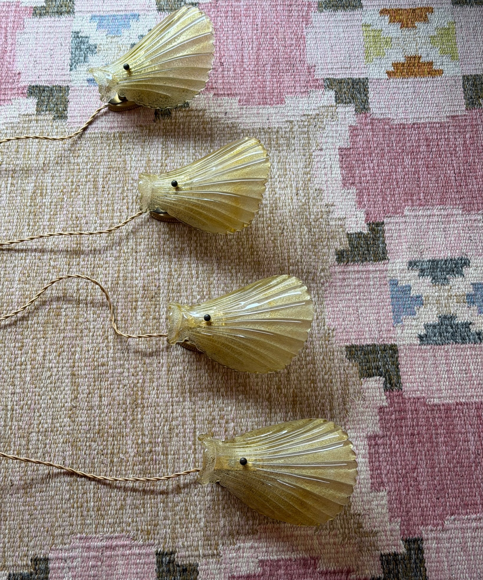 Vintage golden Murano shell wall lamps (4 available)