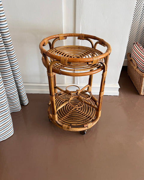 Vintage rattan trolley/table with wheels